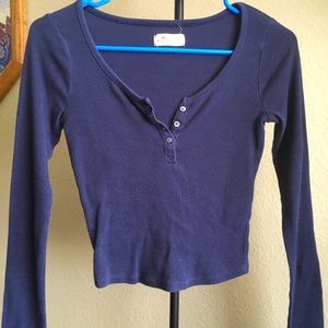 Cropped Henley Long Sleeve